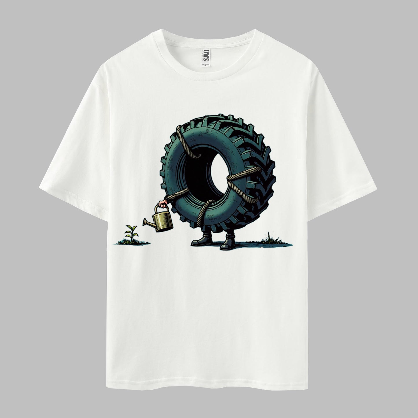 'Tire Gardener' Print Short Sleeve Crew Neck T-shirt