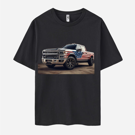 Car Print Short Sleeve Crew Neck T-shirt