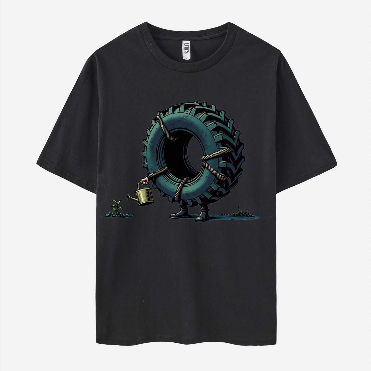 'Tire Gardener' Print Short Sleeve Crew Neck T-shirt
