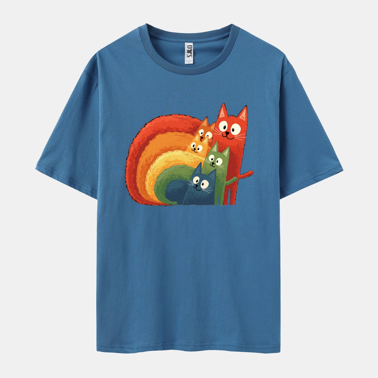 'Rainbow Cats' Print Short Sleeve Crew Neck T-shirt