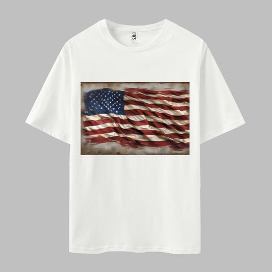 Flag Print Short Sleeve Crew Neck T-shirt
