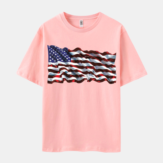 Flag Print Short Sleeve Crew Neck T-shirt