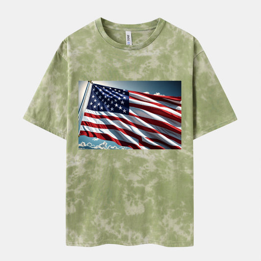 Flag Print T-shirt Cew Neck