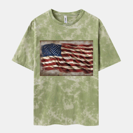 Flag Print T-shirt Cew Neck