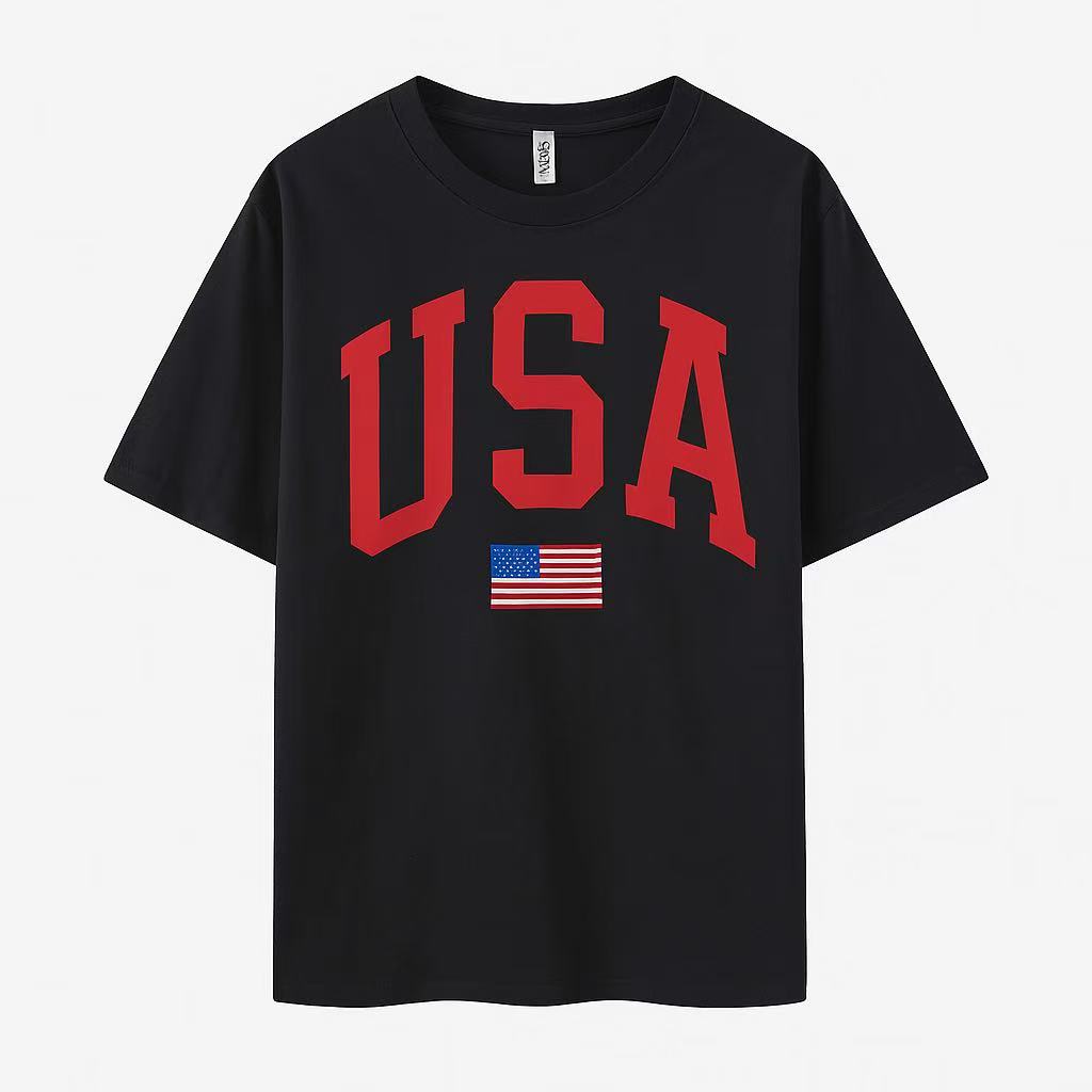 USA Print Short Sleeve Crew Neck T-shirt