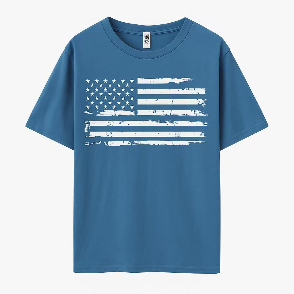 Flag Print Short Sleeve Crew Neck T-shirt