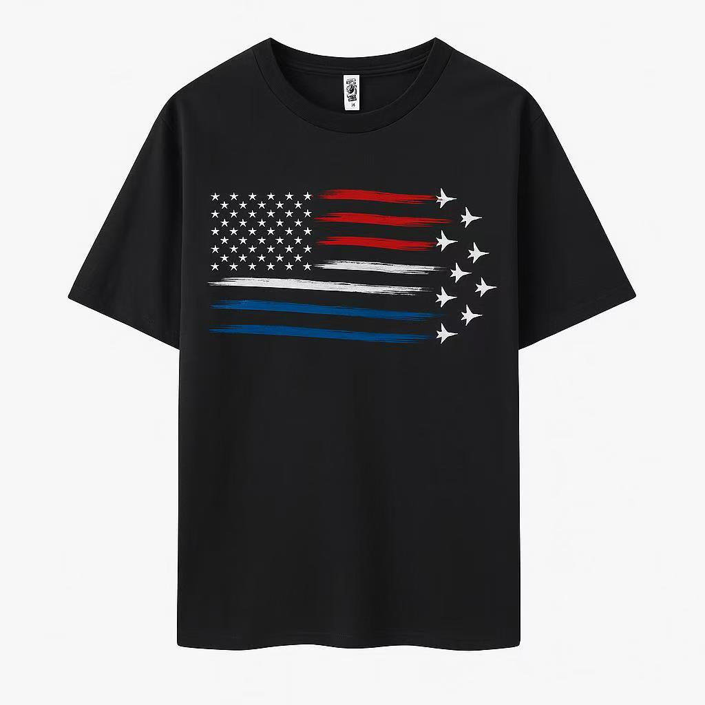 Flag Print Short Sleeve Crew Neck T-shirt