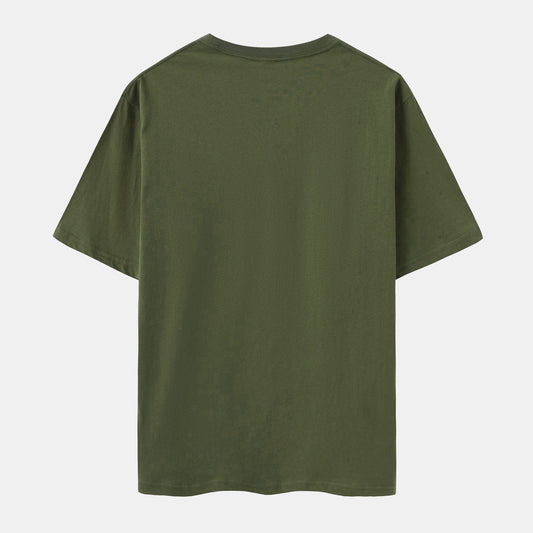 Unisex Solid Surplus Green Crew Neck