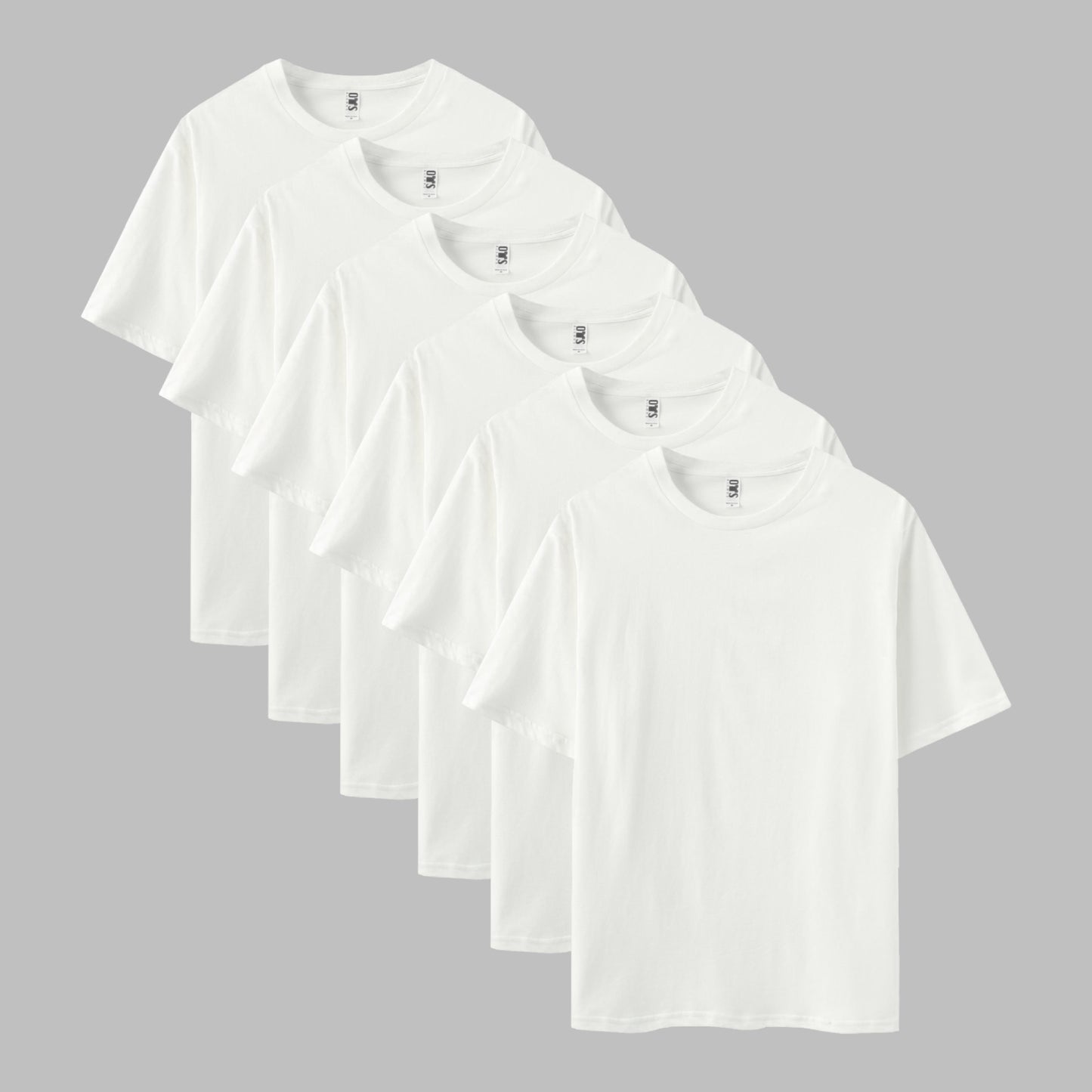 Unisex Solid All White 6-Pack Crew Neck