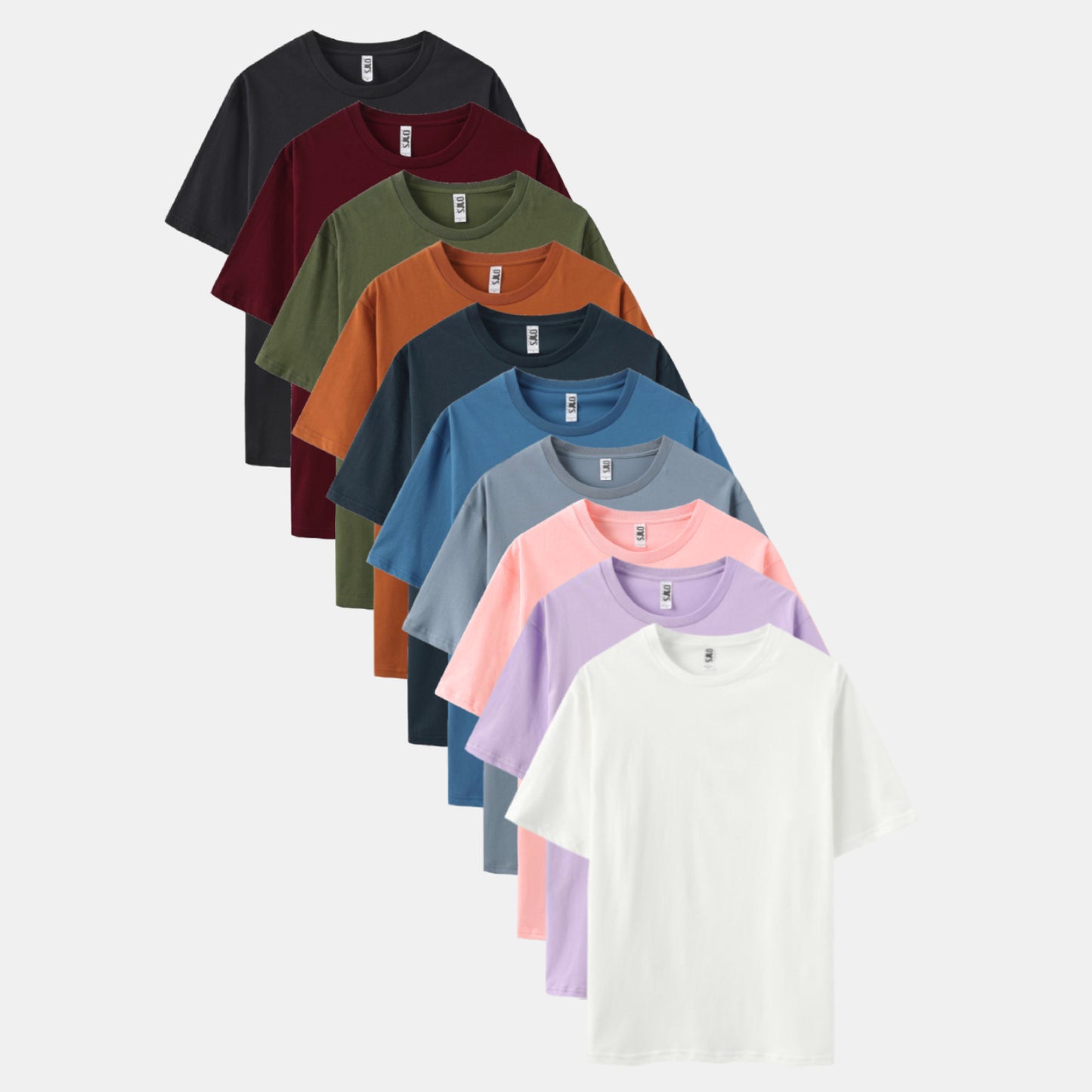 Unisex Solid 10-Pack Crew Neck(Black/Rich Wine/Surplus Green/Cinnamon Stick/Columbia Navy/Dark Pool/Steel/Cupid/Soft Violet/White)