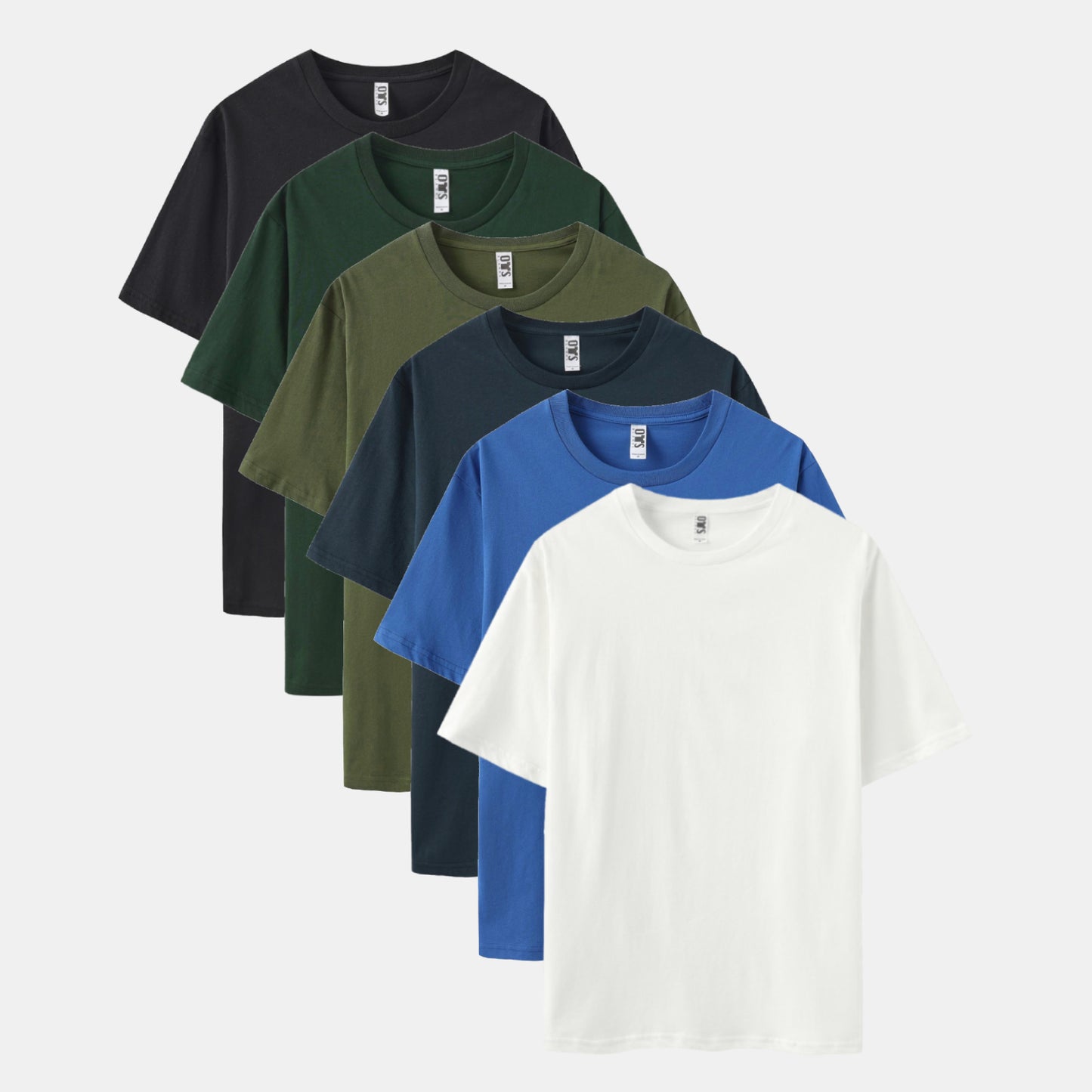 Unisex Solid 6-Pack Crew Neck(Black/Spruce Green/Surplus Green/Columbia Navy/Vivid Blue/White)