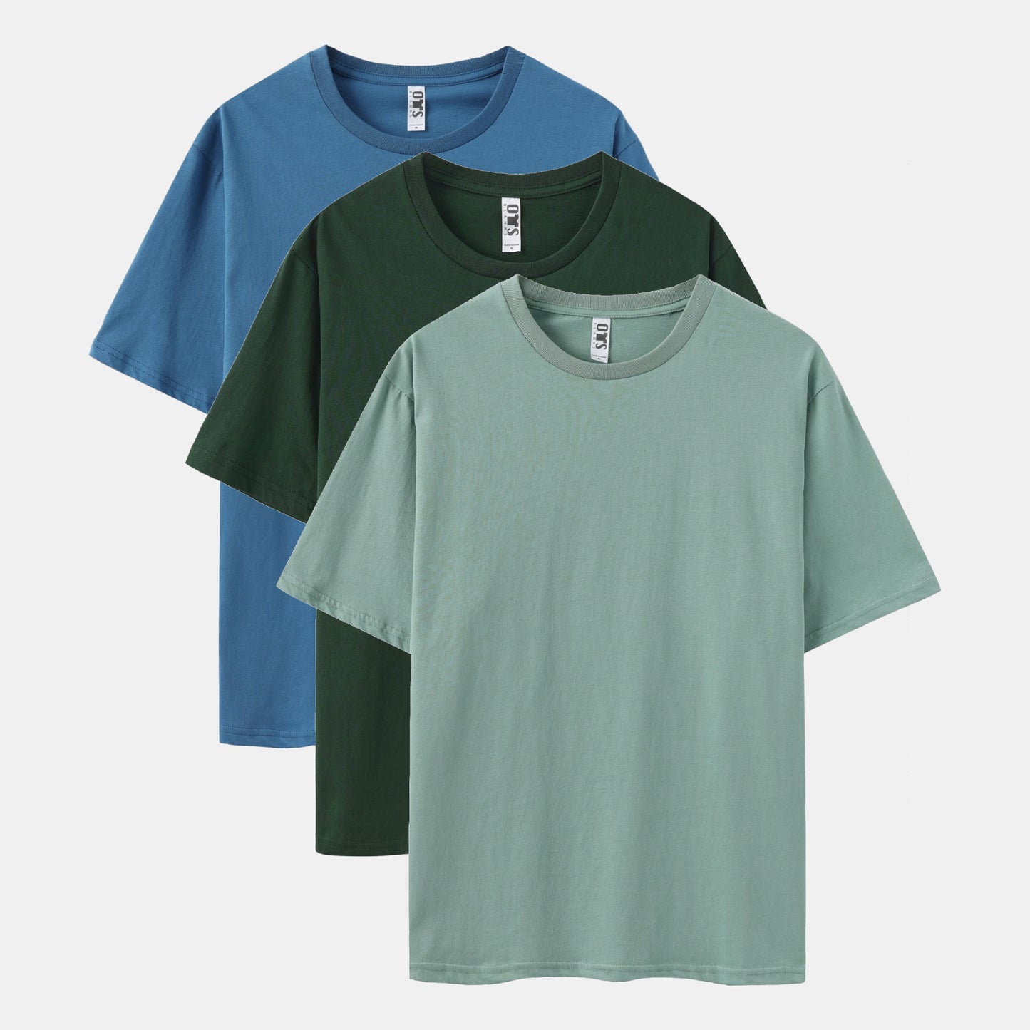 Unisex Solid 3-Pack Crew Neck(Dark Pool/Spruce Green/Stone Blue)