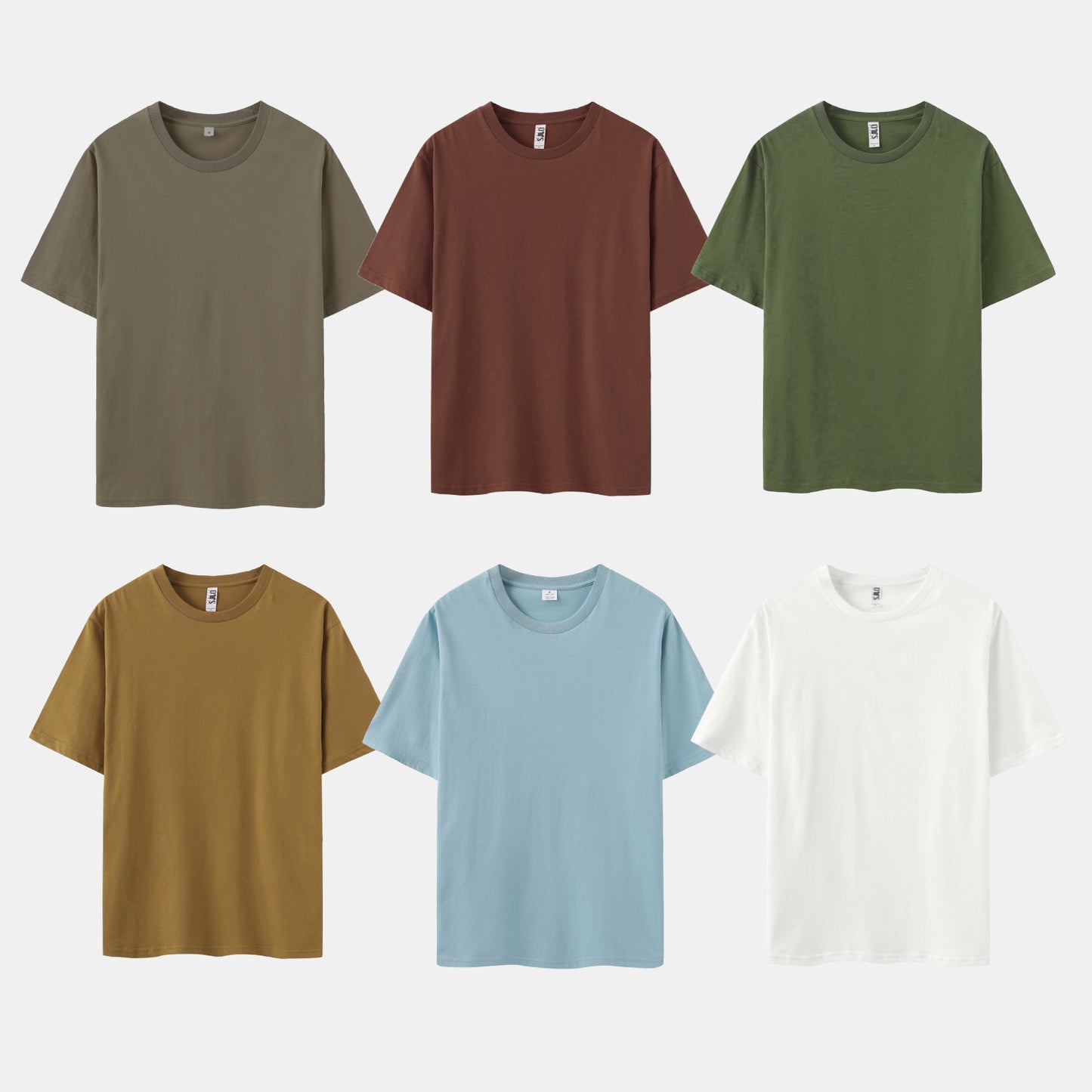 Unisex Solid 6-Pack Crew Neck(Iron/Spice/Mosstone/Camel Brown/Ripple Blue/Ripple Blue)