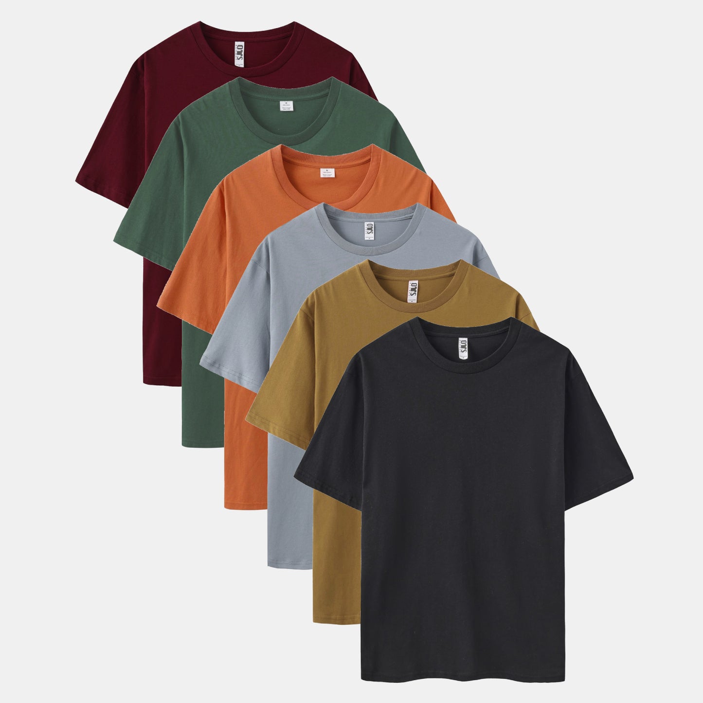 Unisex Solid 6-Pack Crew Neck(Rich Wine/Thyme Green/Tuscan/Comet/Camel Brown/Black)