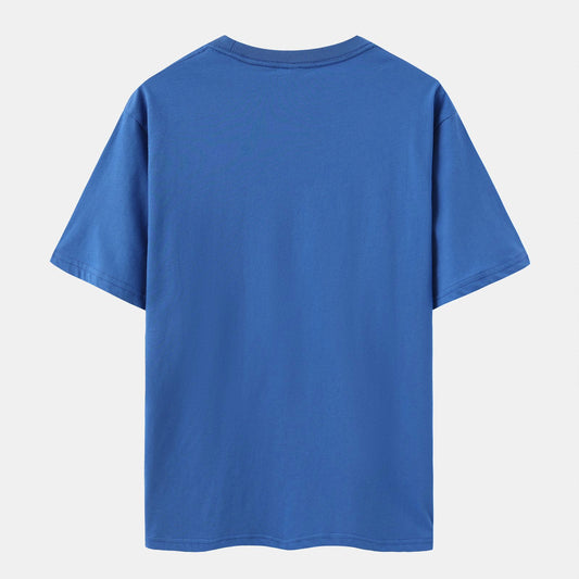 Unisex Solid Vivid Blue Crew Neck