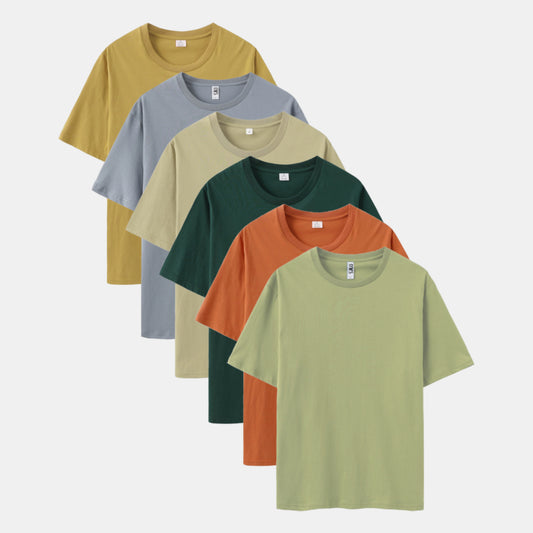 Unisex Solid 6-Pack Crew Neck（Light Camel/Comet/Fossil Heather/Midnight Teal/Tuscan/Safari)