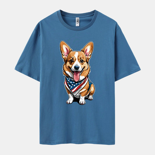 Puppy Print Short Sleeve Crew Neck T-shirt