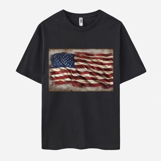 Flag Print Short Sleeve Crew Neck T-shirt