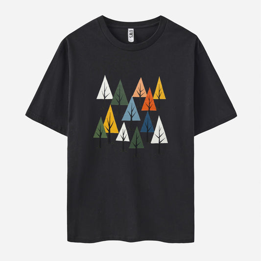 Trees Print Short Sleeve Crew Neck T-shirt