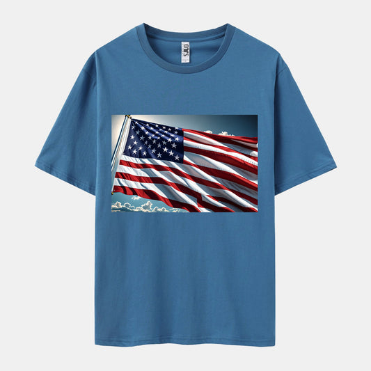 Flag Print Short Sleeve Crew Neck T-shirt