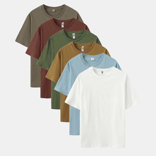 Unisex Solid 6-Pack Crew Neck（Iron/Spice/Mosstone/Camel Brown/Ripple Blue/Ripple Blue)