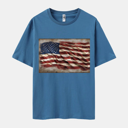 Flag Print Short Sleeve Crew Neck T-shirt