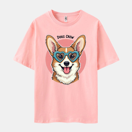 Dogs Crew Print Short Sleeve Crew Neck T-shirt