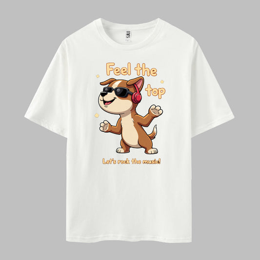Cute Puppy Print Short Sleeve Crew Neck T-shirt
