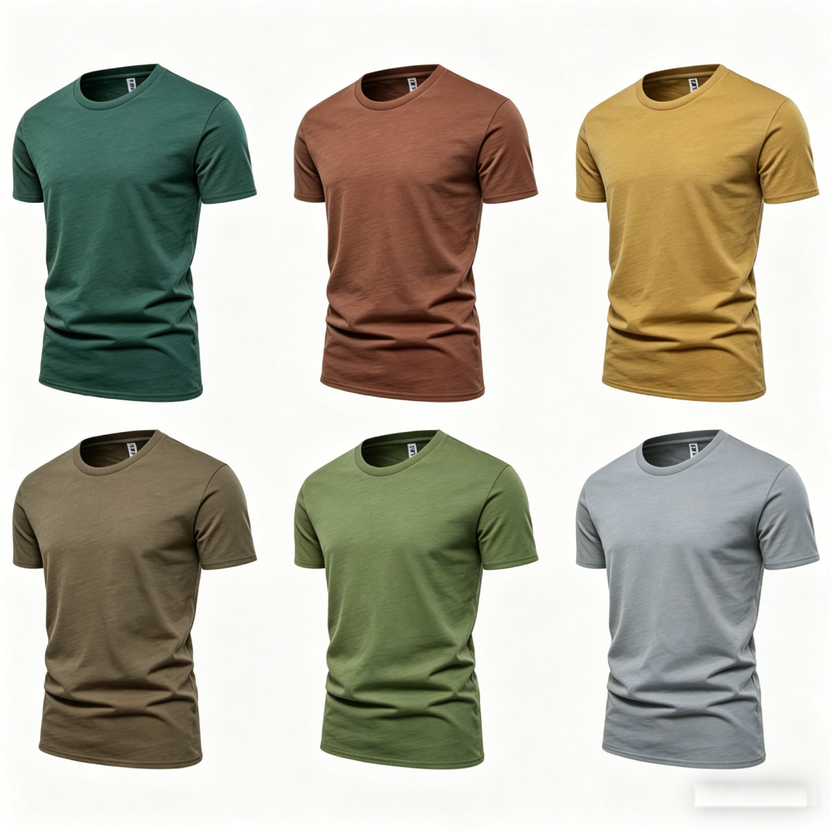 Unisex Solid 6-Pack Crew Neck（Cloud Burst/Spice/Camel Brown/Iron/Mosstone/Comet)