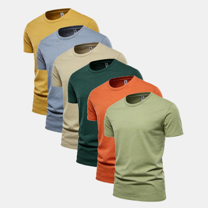 Unisex Solid 6-Pack Crew Neck（Light Camel/Comet/Fossil Heather/Midnight Teal/Tuscan/Safari)