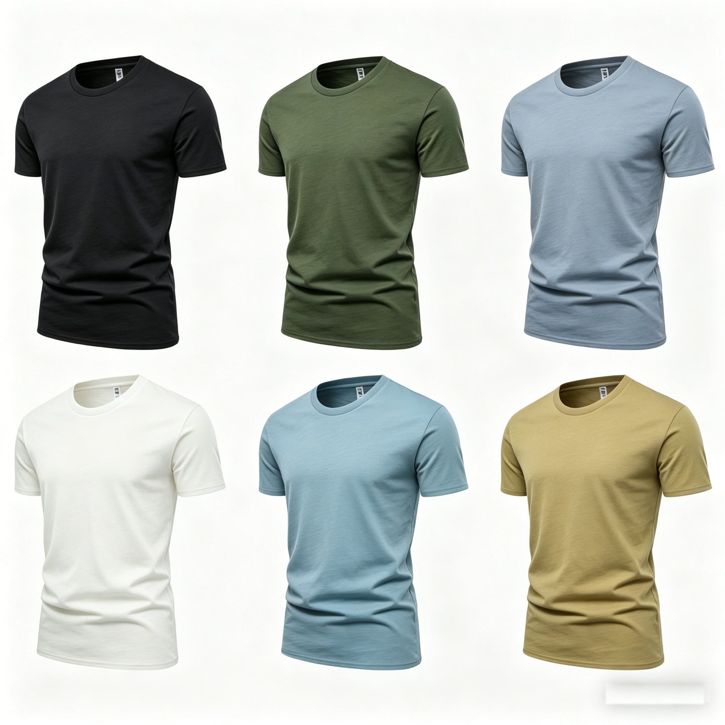 Unisex Solid 6-Pack Crew Neck（Black/Surplus Green/Steel/White/Ripple Blue/Beach)