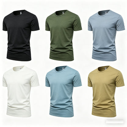 Unisex Solid 6-Pack Crew Neck（Black/Surplus Green/Steel/White/Ripple Blue/Beach)