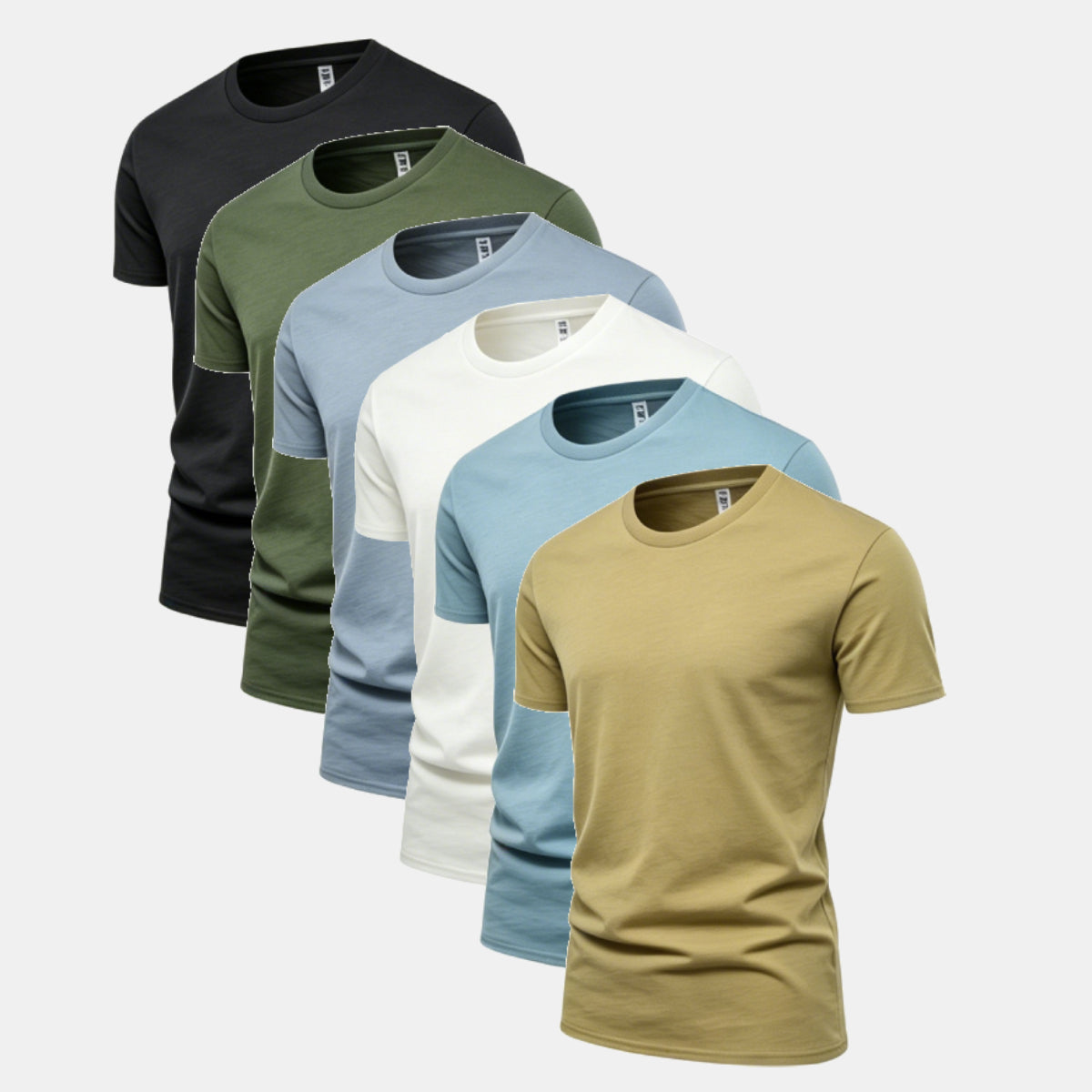 Unisex Solid 6-Pack Crew Neck（Black/Surplus Green/Steel/White/Ripple Blue/Beach)