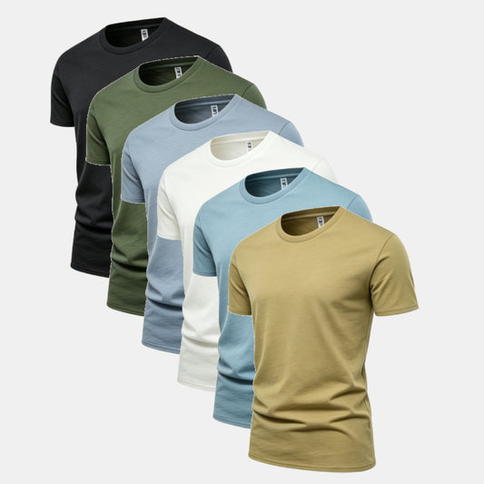 Unisex Solid 6-Pack Crew Neck（Black/Surplus Green/Steel/White/Ripple Blue/Beach)