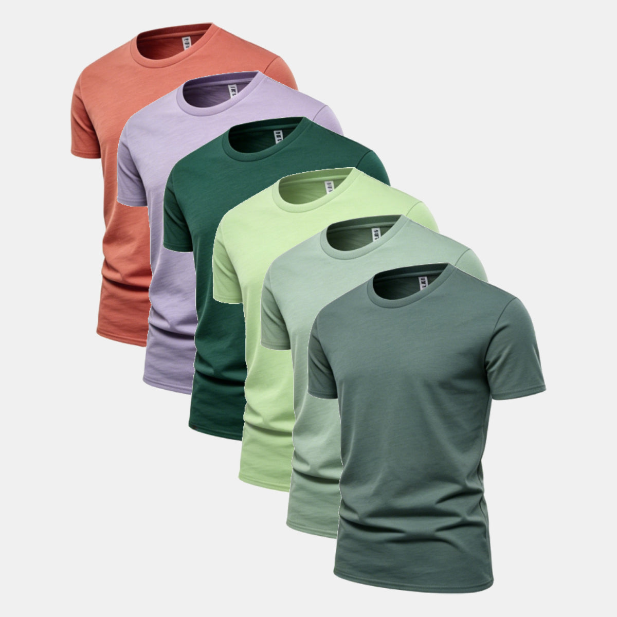 Unisex Solid 6-Pack Crew Neck（Metal/Stone Blue/Sage Leaf/Midnight Teal/Soft Violet/Faded Peach)
