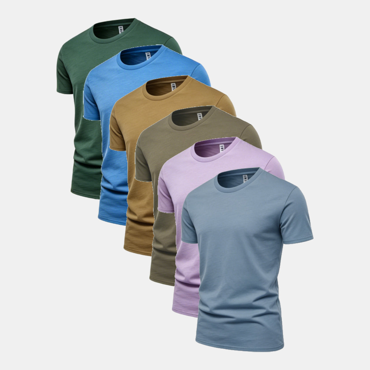 Unisex Solid 6-Pack Crew Neck（Thyme Green/Turquoise/Camel Brown/Iron/Soft Violet/Steel)