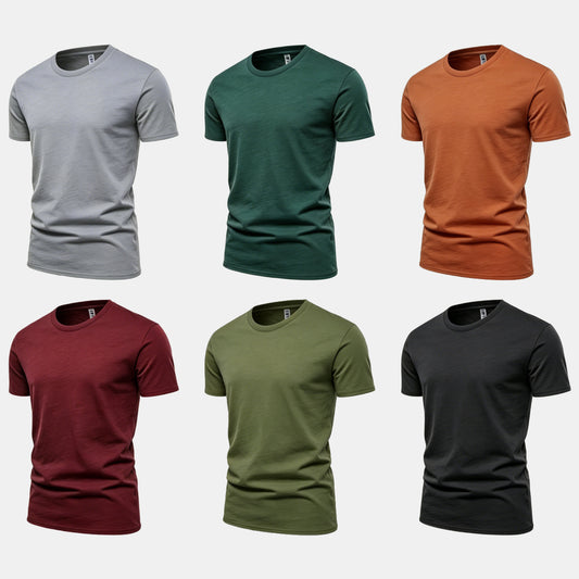 Unisex Solid 6-Pack Crew Neck（Comet/Midnight Teal/Cinnamon Stick/Rich Wine/Surplus Green/Black)