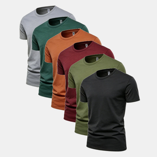 Unisex Solid 6-Pack Crew Neck（Comet/Midnight Teal/Cinnamon Stick/Rich Wine/Surplus Green/Black)