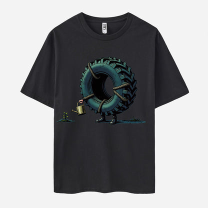 'Tire Gardener' Print Short Sleeve Crew Neck T-shirt