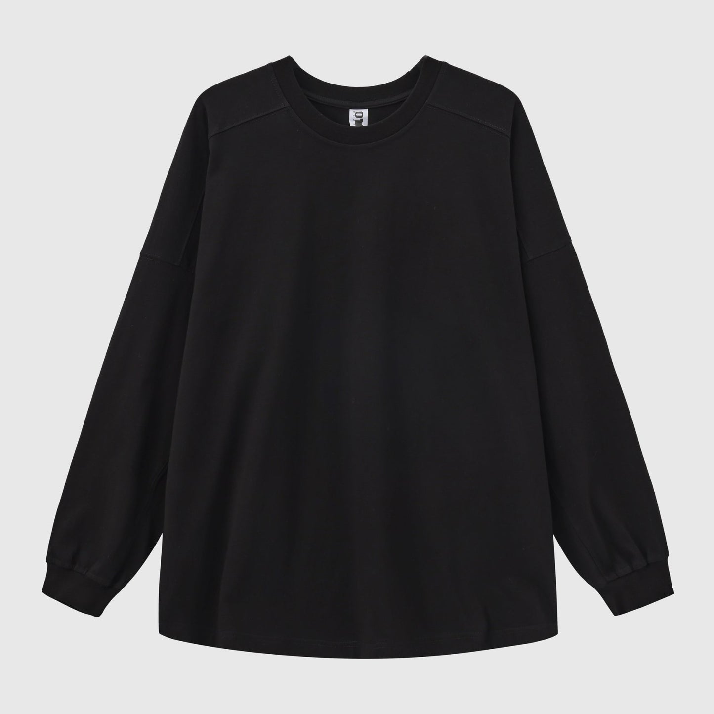 Solid Black Long Sleeve Crew Neck Hem Side Slit Loose T-shirt