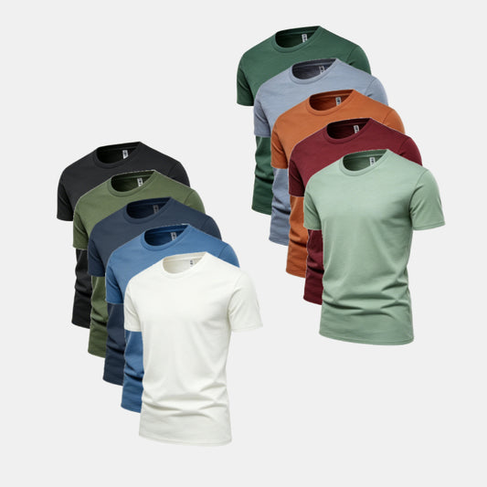 Unisex Solid 10-Pack Crew Neck（Black/Surplus Green/Columbia Navy/Dark Pool/White/Spruce Green/Steel/Cinnamon Stick/Rich Wine/Stone Blue)