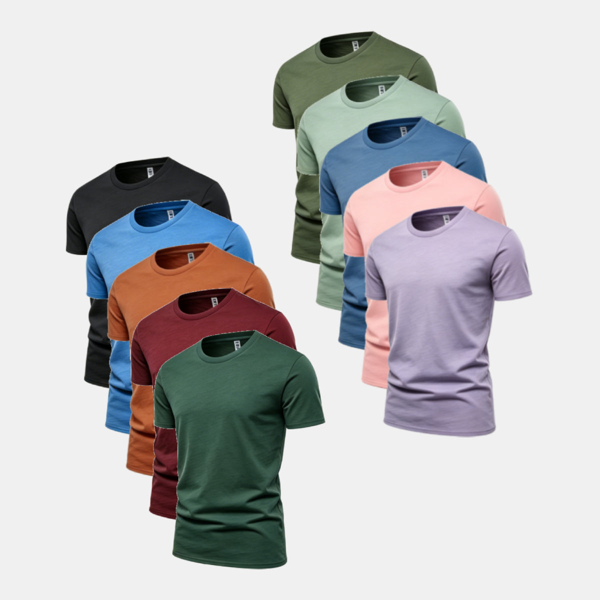 XS-3XL Unisex Solid 10-Pack Crew Neck（Black/Vivid Blue/Cinnamon Stick/Rich Wine/Spruce Green/Surplus Green/Stone Blue/Dark Pool/Cupid/Soft Violet)