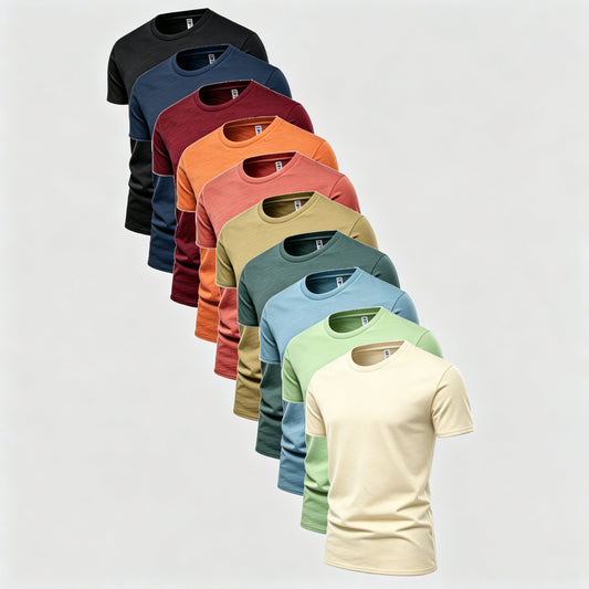 Unisex Solid 10-Pack Crew Neck（Black/Columbia Navy/Rich Wine/Tuscan/Faded Peach/Beach/Metal/Ripple Blue/Sage Leaf/Chalk)