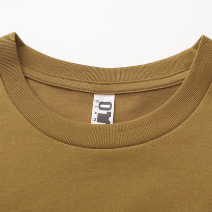 Unisex Solid Camel Brown Crew Neck