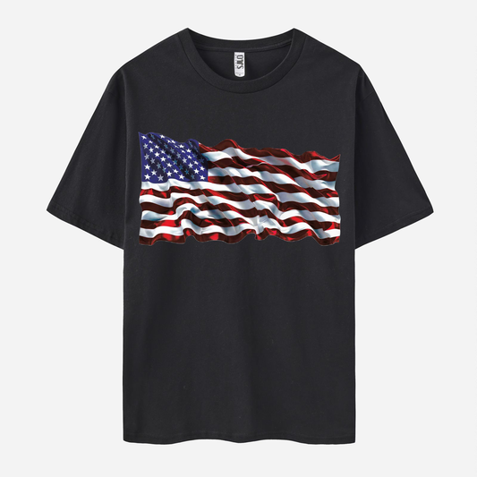 Flag Print Short Sleeve Crew Neck T-shirt