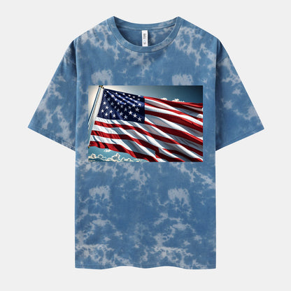 Flag Print T-shirt Cew Neck