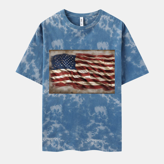 Flag Print T-shirt Cew Neck