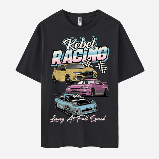 Racing Print Short Sleeve Crew Neck T-shirt