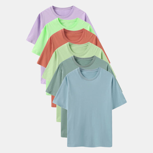 Unisex Solid 6-Pack Crew Neck（Ripple Blue/Stone Blue/Sage Leaf/Faded Peach/Keywest/Soft Violet)