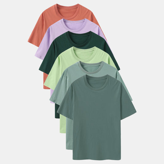 Unisex Solid 6-Pack Crew Neck（Metal/Stone Blue/Sage Leaf/Midnight Teal/Soft Violet/Faded Peach)